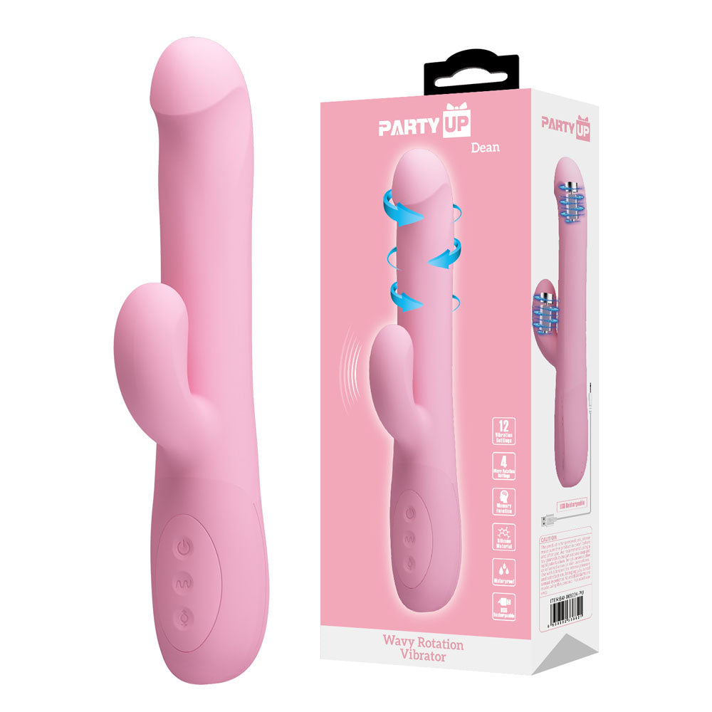 Party Up Dean Wavy Rotation Vibe Pink Pink 23.8 Cm Usb Rechargeable Rotating Rabbit Vibrator