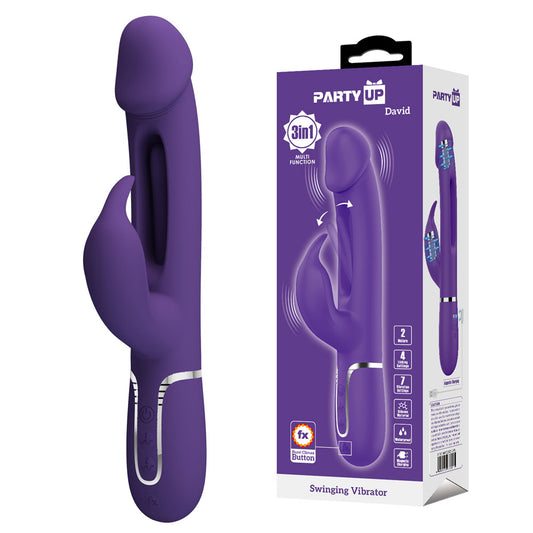 Party Up David Swinging Vibe Purple Purple 23.2 Cm Usb Rechargeable Rabbit Vibrator With Flicking Arm