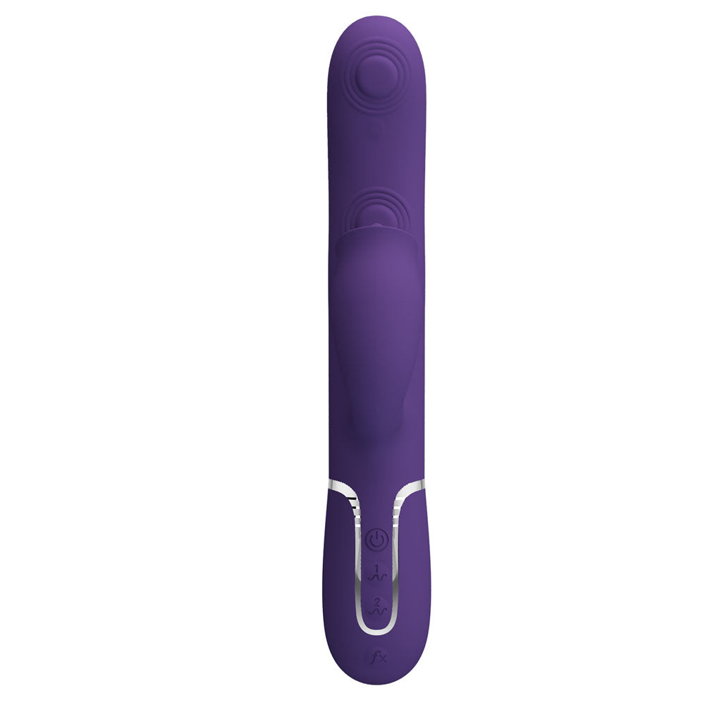 Party Up Alan Dual Motor Vibrator Purple Purple 22.8 Cm Usb Rechargeable Vibrator With Licking Clit Stimulator And Thumping Shaft