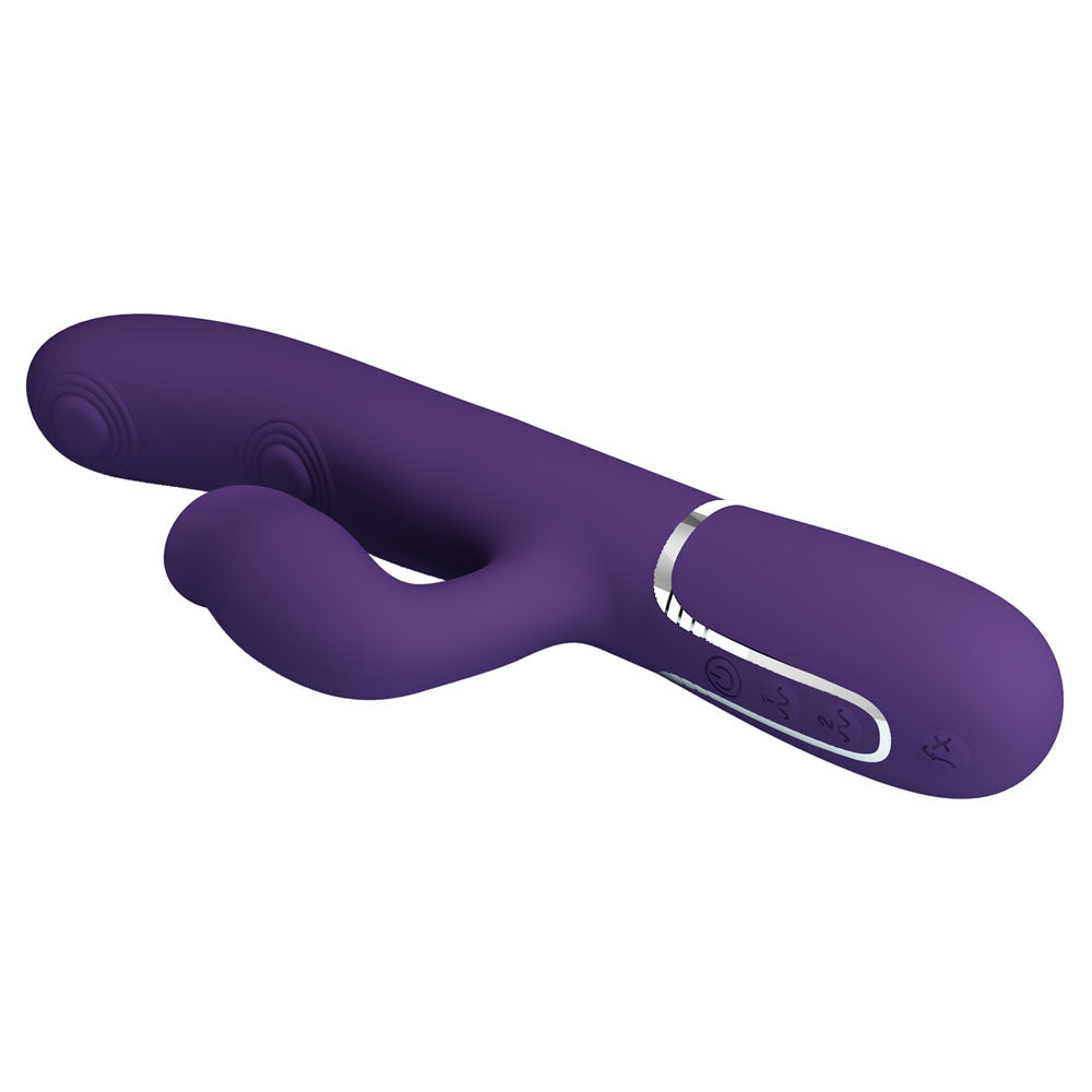 Party Up Alan Dual Motor Vibrator Purple Purple 22.8 Cm Usb Rechargeable Vibrator With Licking Clit Stimulator And Thumping Shaft