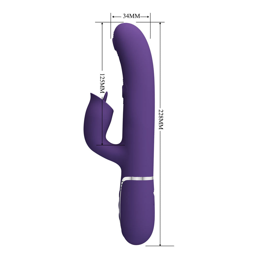 Party Up Alan Dual Motor Vibrator Purple Purple 22.8 Cm Usb Rechargeable Vibrator With Licking Clit Stimulator And Thumping Shaft