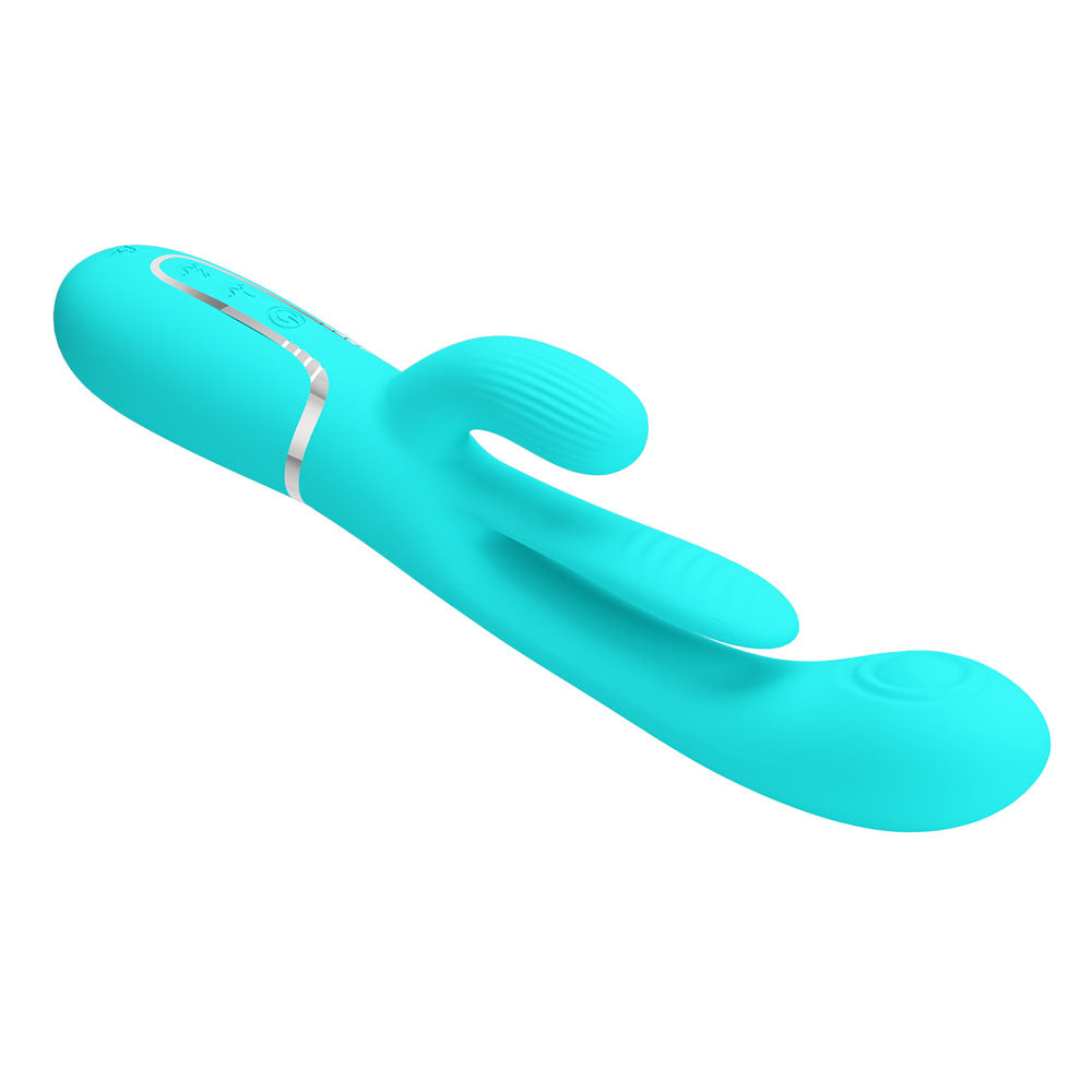 Party Up Andy Multi Function Vibrator Teal Teal 22.2 Cm Usb Rechargeable Rabbit Vibrator With Flicking And Thumping Tip