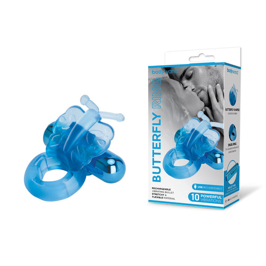 Bodywand Rechargeable Butterfly Ring Blue Usb Rechargeable Vibrating Cock Ring