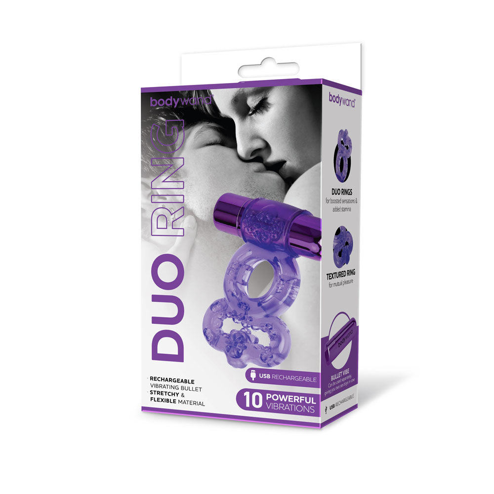 Bodywand Rechargeable Duo Ring Purple Usb Rechargable Vibrating Cock Ring