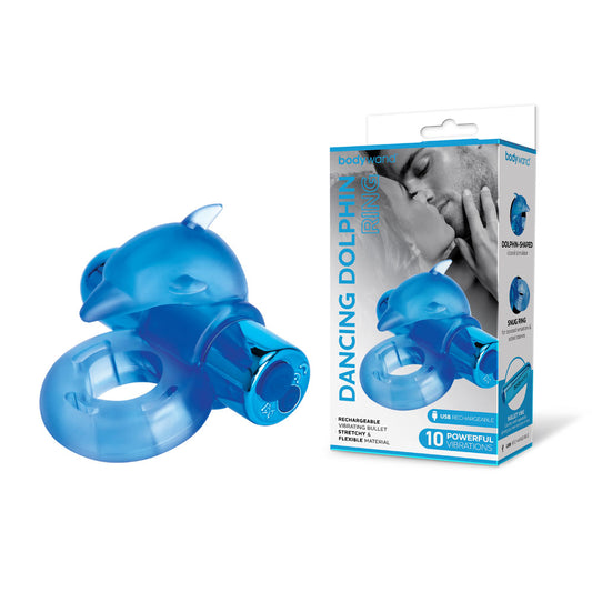Bodywand Rechargeable Dancing Dolphin Ring Blue Usb Rechargeable Vibrating Cock Ring