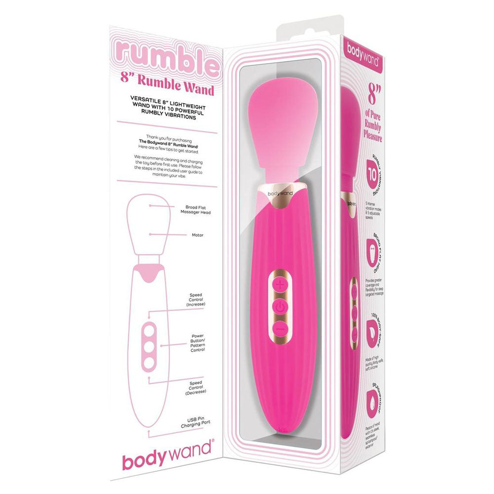 Bodywand Rumble Wand 8 Inch Hot Pink 20.3 Cm Usb Rechargeable Massage Wand