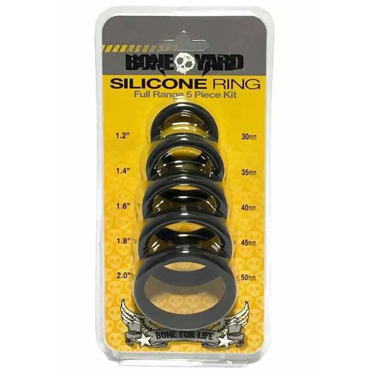 Boneyard Silicone Ring 5 Pcs Kit Black Cock Rings Set Of 5 Sizes