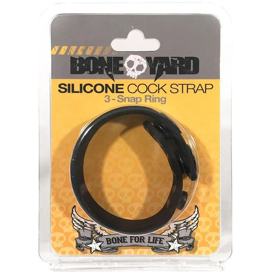 Boneyard Silicone Cock Strap Black Black 3 Snap Adjustable Cock Ring