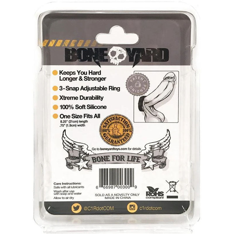 Boneyard Silicone Cock Strap Black Black 3 Snap Adjustable Cock Ring