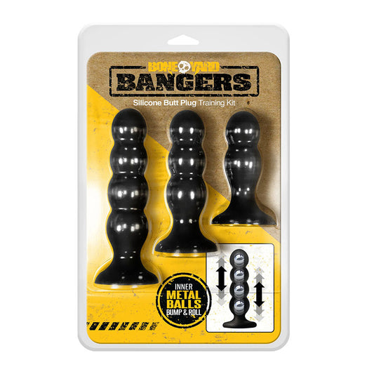 Boneyard Bangers Black Silicone Butt Plug Training Kit