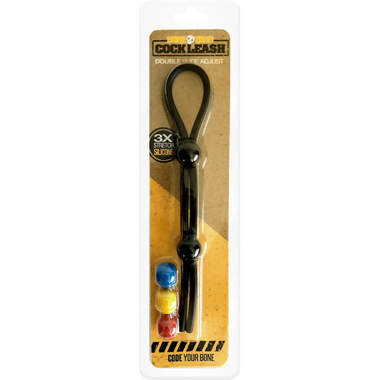 Boneyard Cock Leash Double Black Adjustable Cock Lasso Ring