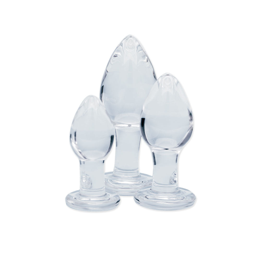 Clarity Utopian Trinity Clear Glass Butt Plugs Set Of 3 Sizes