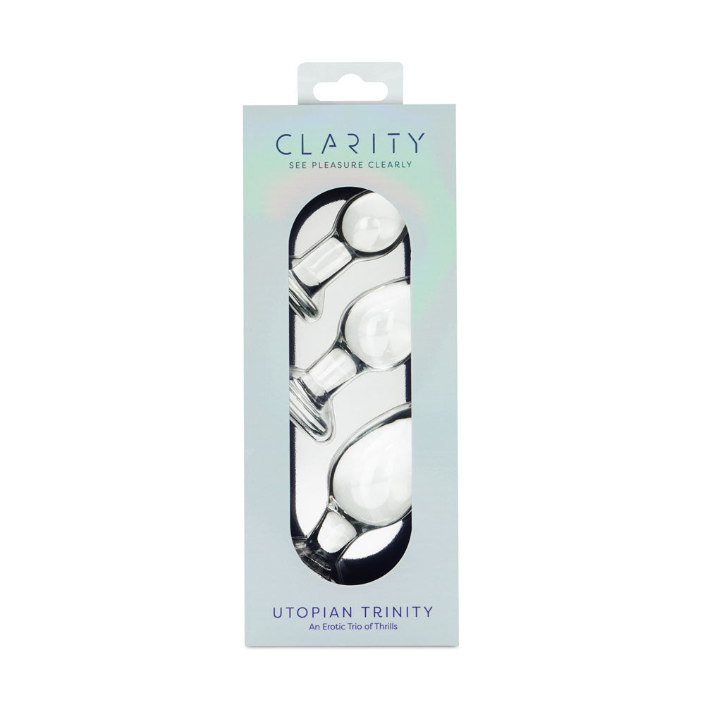 Clarity Utopian Trinity Clear Glass Butt Plugs Set Of 3 Sizes