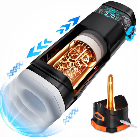 Cyber Skin The Titan Black Usb Rechargeable Thrusting & Vibrating Auto Masturbator With Heater