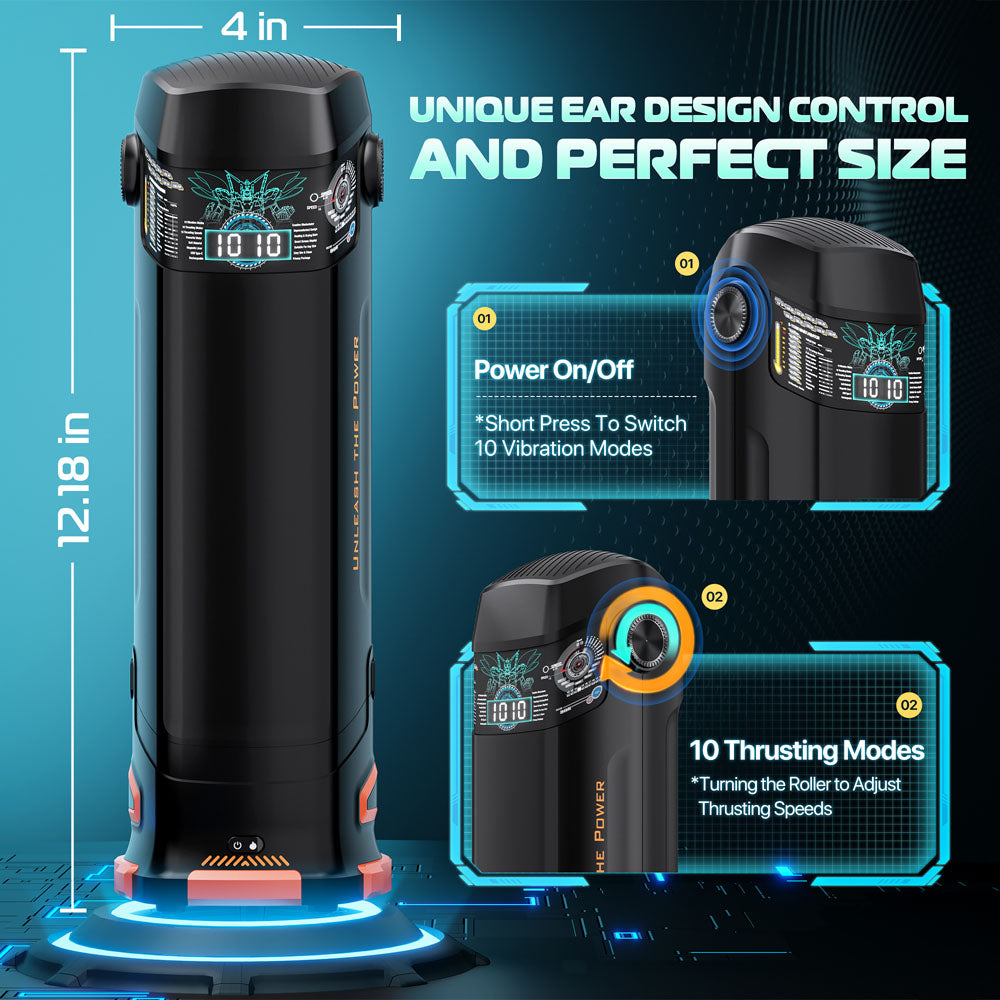 Cyber Skin The Titan Black Usb Rechargeable Thrusting & Vibrating Auto Masturbator With Heater