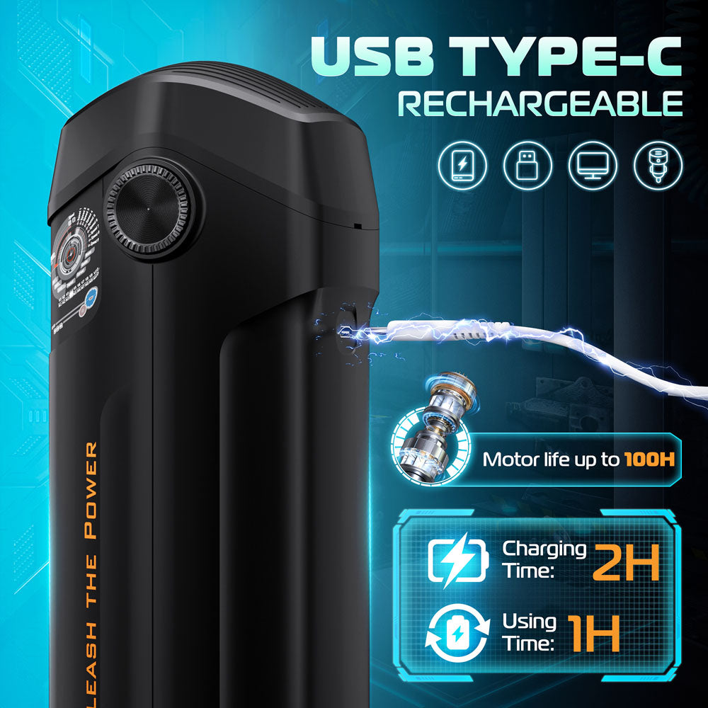Cyber Skin The Titan Black Usb Rechargeable Thrusting & Vibrating Auto Masturbator With Heater