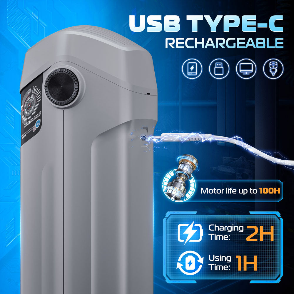 Cyber Skin B Titan Grey Usb Rechargeable Thrusting & Vibrating Auto Masturbator With Heater