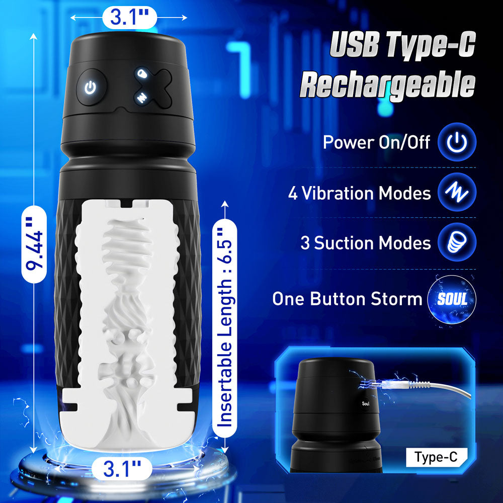 Cyber Skin The Warrior Black Usb Rechargeable Sucking & Vibrating Auto Masturbator