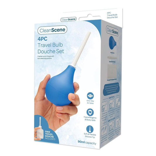 Clean Scene 4 Piece Travel Bulb Douche Set 90 Ml Capacity With Bonus 150 Ml Travel Douche