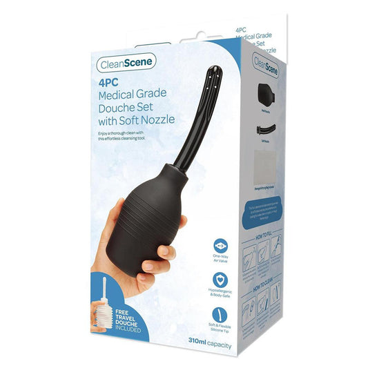 Clean Scene 4 Piece Medical Grade Douche Set With Soft Nozzle 310 Ml Capacity With Free Travel Douche Included
