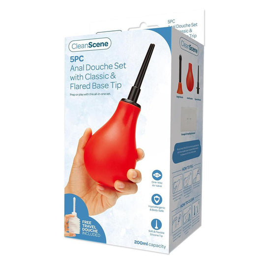 Clean Scene 5 Piece Anal Douche Set With Classic & Flared Tips 200 Ml Capacity With Free Travel Douche Included