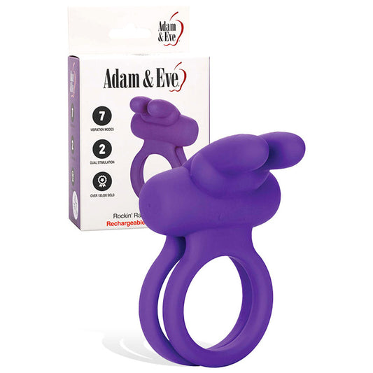 Adam & Eve Rockin' Rabbit Purple Usb Rechargeable Cock & Balls Ring