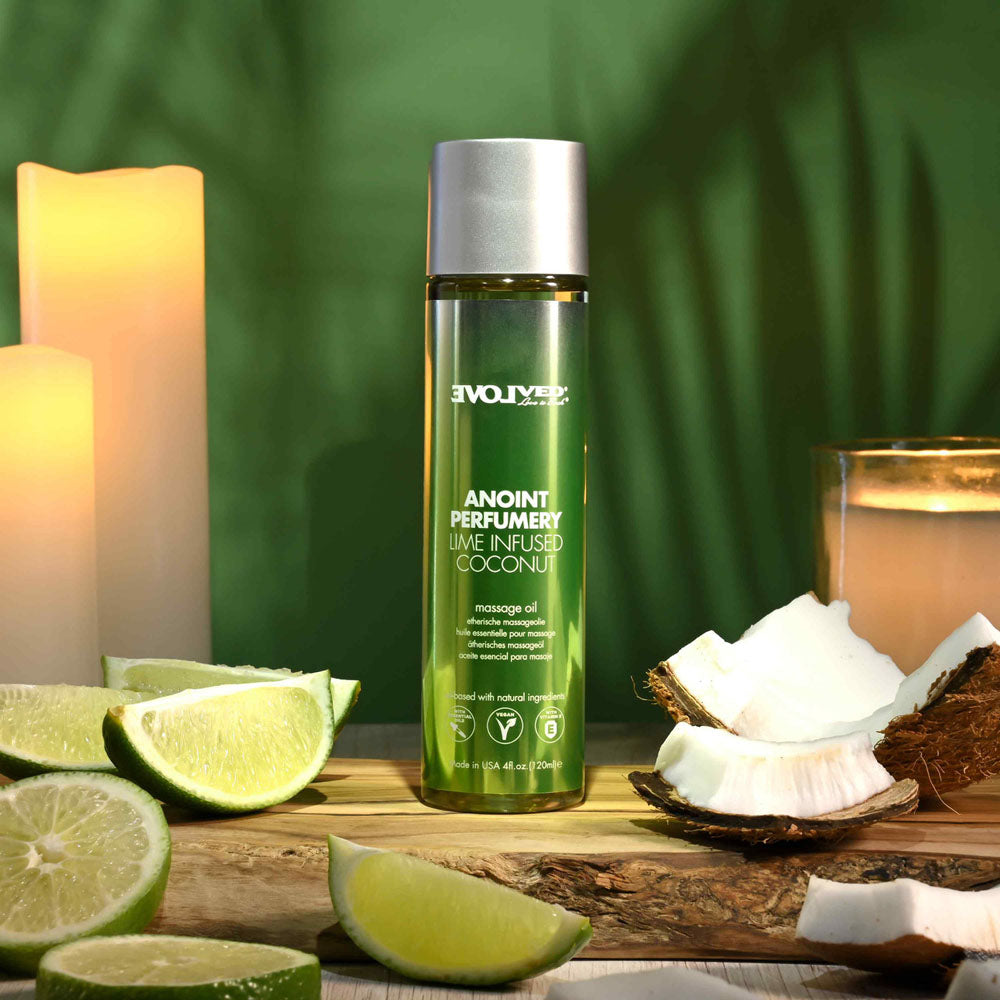 Evolved Anoint Perfumery Lime Infused Coconut Lime Infused Coconut Massage Oil 120 Ml Bottle