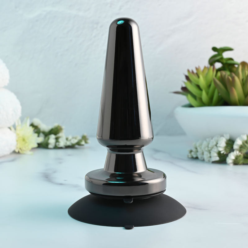 Evolved Advanced Metal Plug Black Chrome 13.8 Cm Usb Rechargeable Vibrating Butt Plug