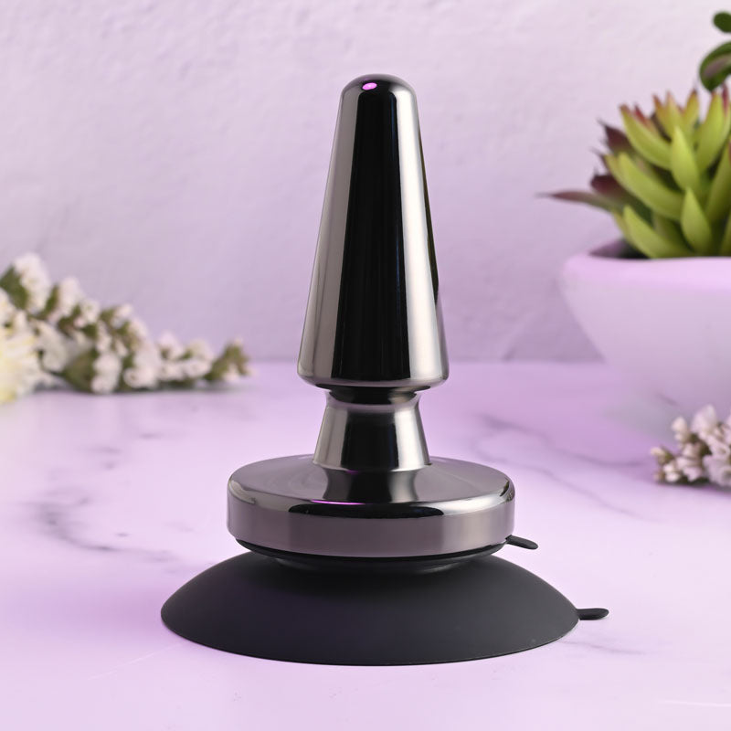Evolved Beginner Metal Plug Black Chrome 11.2 Cm Usb Rechargeable Vibrating Butt Plug