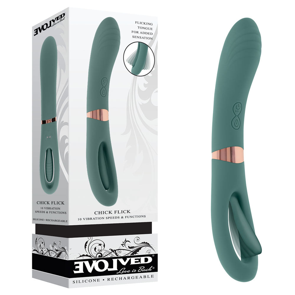 Evolved Chick Flick Olive Green 24 Cm Usb Rechargeable Vibrator With Flicking Tip