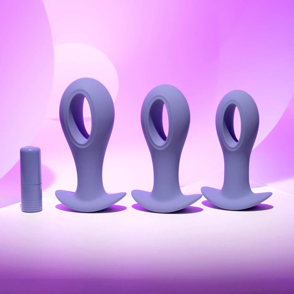 Evolved Hole Punch Plug Set Purple Butt Plugs With Interchangeable Bullet Set Of 3 Sizes