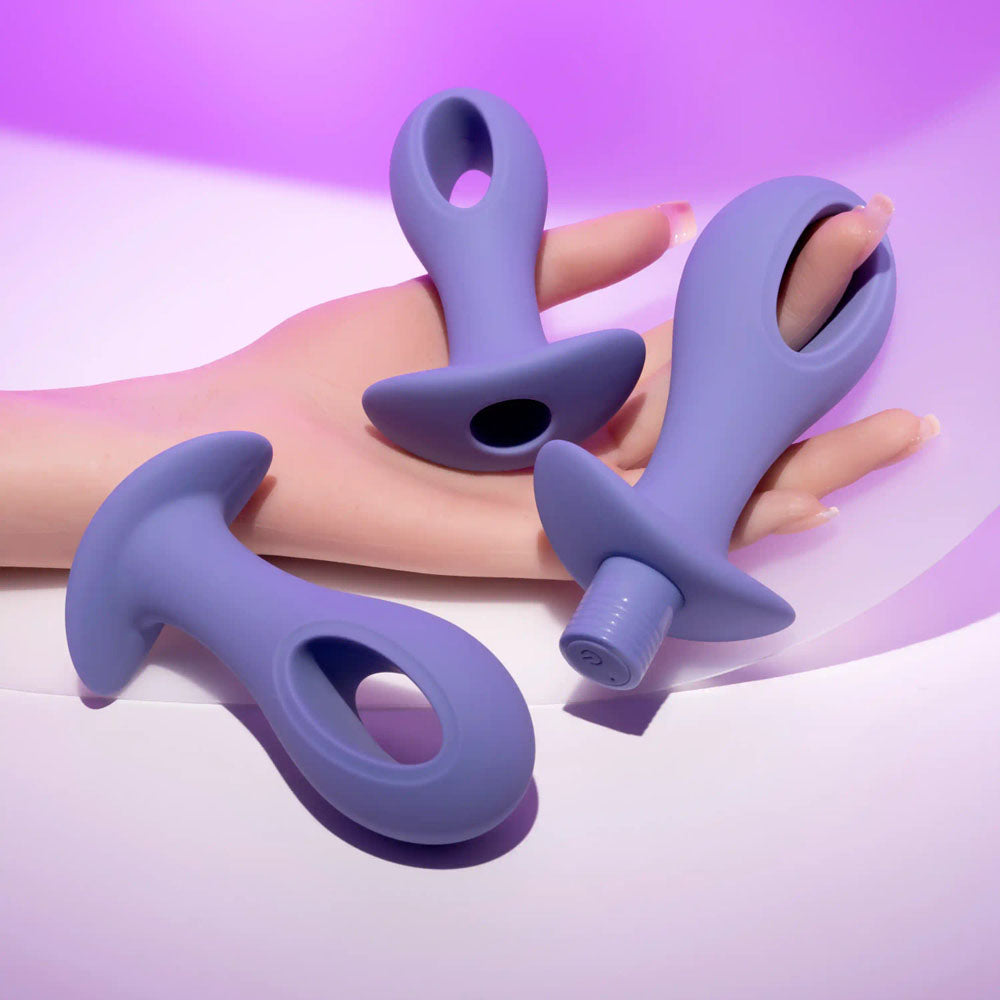 Evolved Hole Punch Plug Set Purple Butt Plugs With Interchangeable Bullet Set Of 3 Sizes