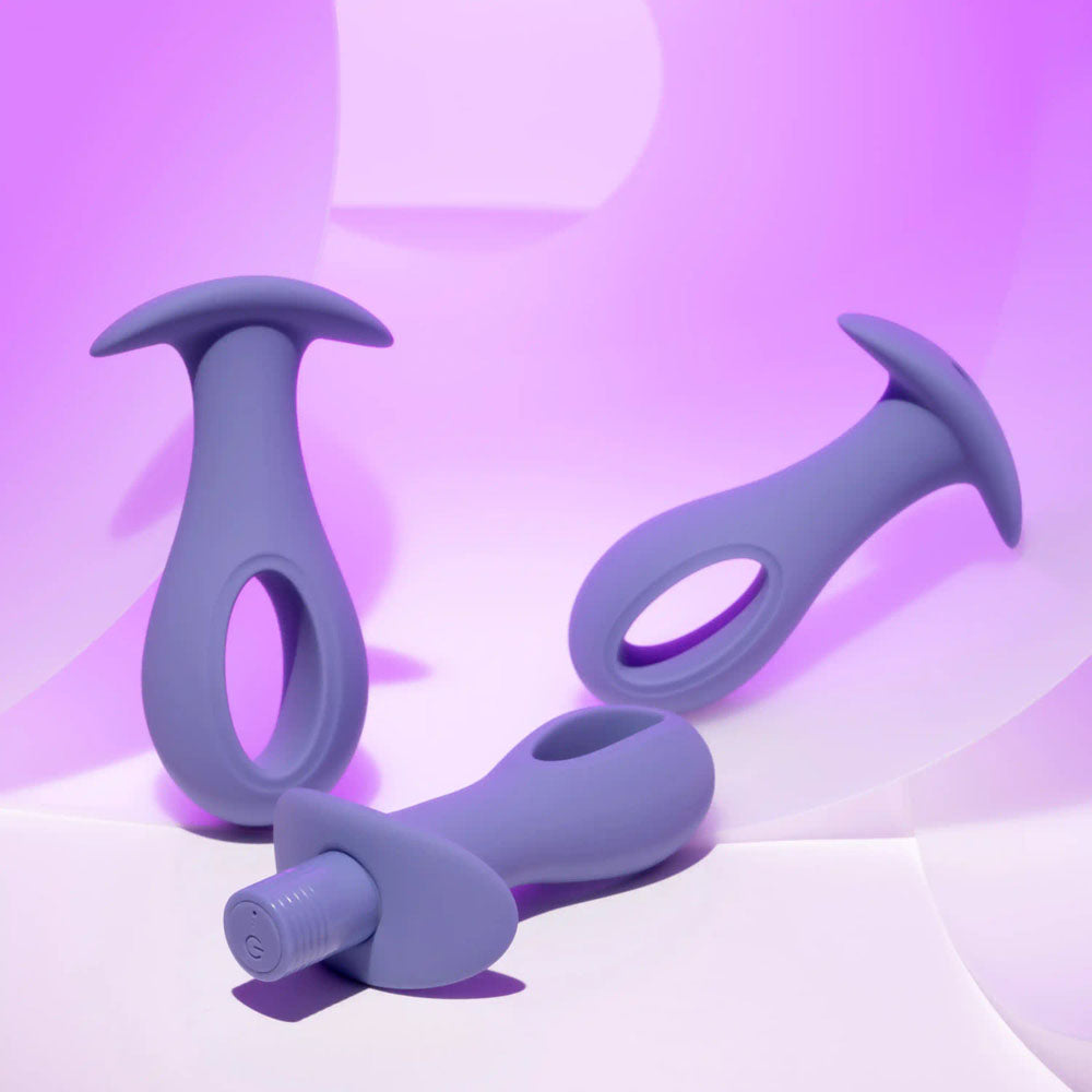 Evolved Hole Punch Plug Set Purple Butt Plugs With Interchangeable Bullet Set Of 3 Sizes