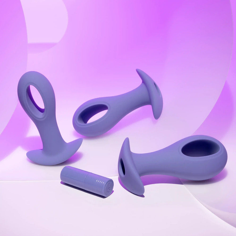 Evolved Hole Punch Plug Set Purple Butt Plugs With Interchangeable Bullet Set Of 3 Sizes