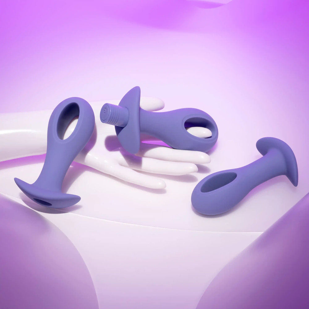 Evolved Hole Punch Plug Set Purple Butt Plugs With Interchangeable Bullet Set Of 3 Sizes