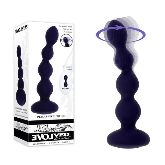 Evolved Pleasure Orbit Navy Blue 17.8 Cm Usb Rechargeable Twirling & Vibrating Anal Beads With Remote