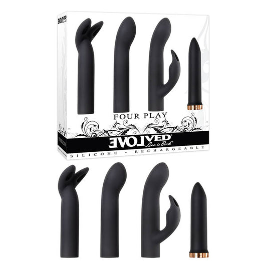 Evolved Four Play Black Usb Rechargeable Bullet With 3 Sleeves