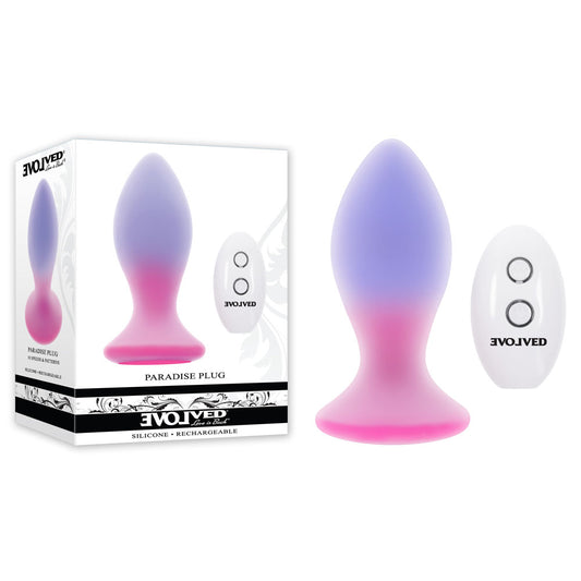 Evolved Paradise Plug Pink/Purple 10.5 Cm Usb Rechargeable Vibrating Butt Plug With Wireless Remote