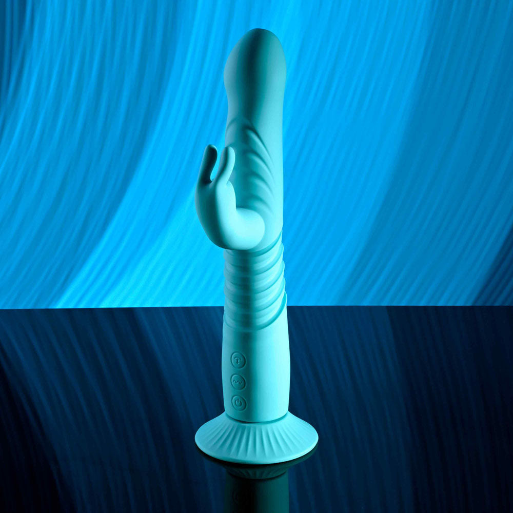 Evolved Bunny Hop Teal 25.1 Cm Usb Rechargeable Thrusting Rabbit Vibrator With Suction Base