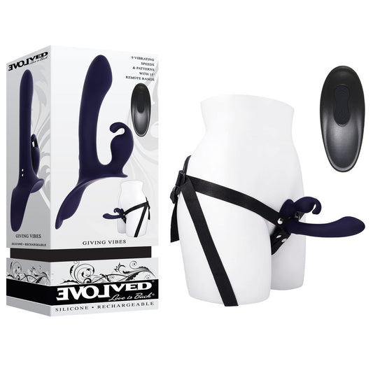 Evolved Giving Vibes Black 14.6 Cm Usb Rechargeable Vibrating Strap On With Remote