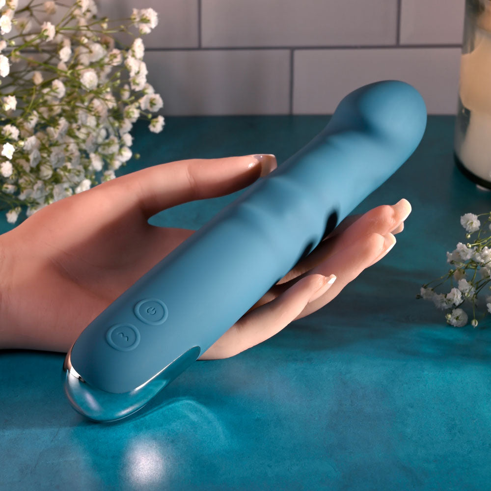 Evolved Queen Of All Trades Blue 22.6 Cm Usb Rechargeable Thrusting & Rotating Vibrator