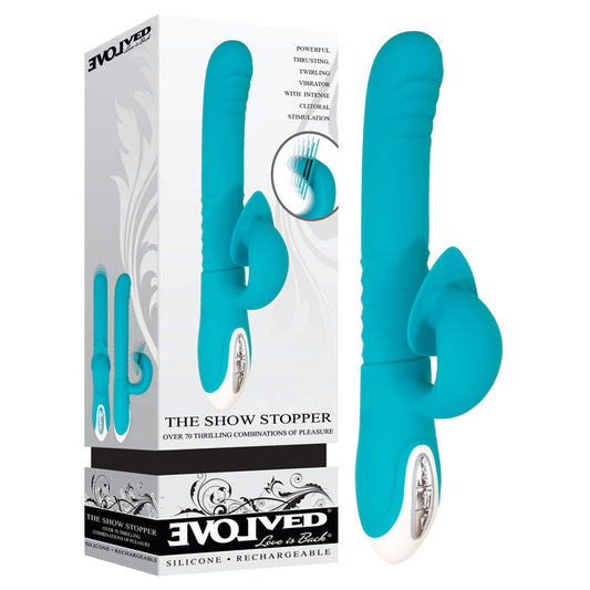 Evolved The Show Stopper Teal 23.5 Cm Usb Rechargeable Thrusting Rabbit Vibrator
