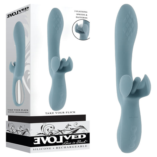 Evolved Take Your Flick Grey 24.1 Cm Usb Rechargeable Vibrator With Flicking Clitoral Stimulator
