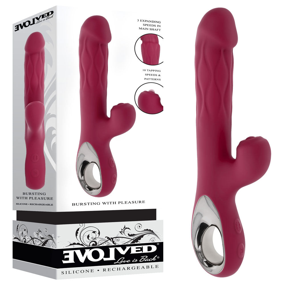 Evolved Bursting With Pleasure Red 25.4 Cm Usb Rechargeable Vibrator With Tapping Clitoral Stimulator