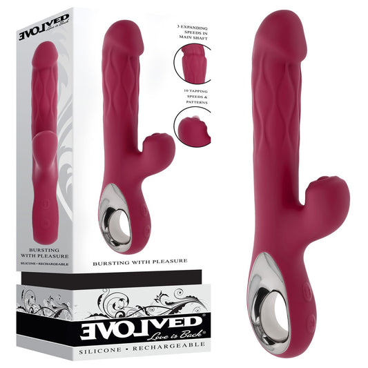 Evolved Bursting With Pleasure Red 25.4 Cm Usb Rechargeable Vibrator With Tapping Clitoral Stimulator