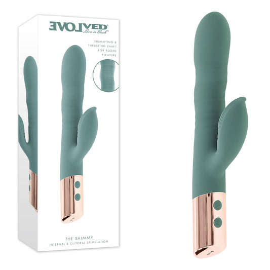 Evolved The Shimmy Green Usb Rechargeable Thrusting Rabbit Vibrator