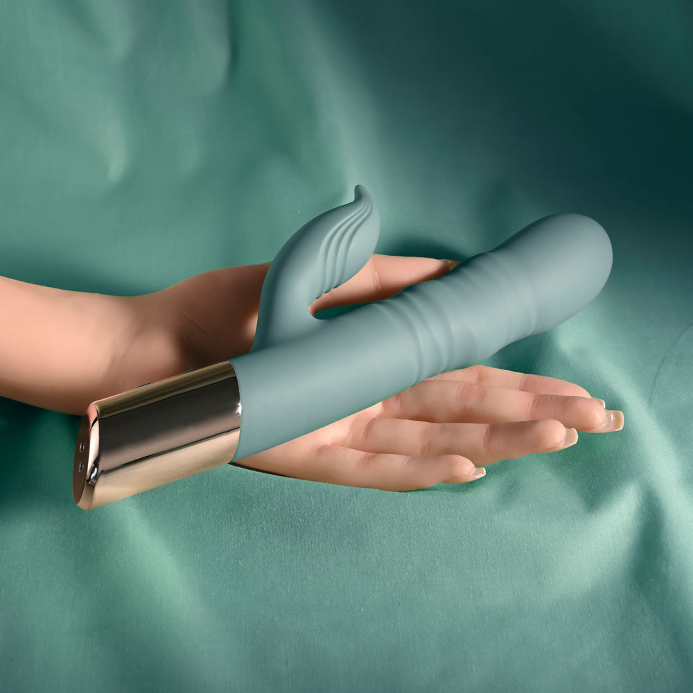 Evolved The Shimmy Green Usb Rechargeable Thrusting Rabbit Vibrator