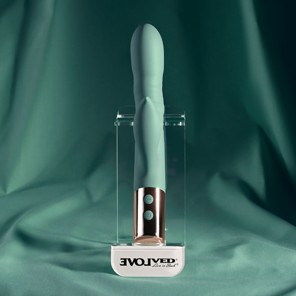 Evolved The Shimmy Green Usb Rechargeable Thrusting Rabbit Vibrator