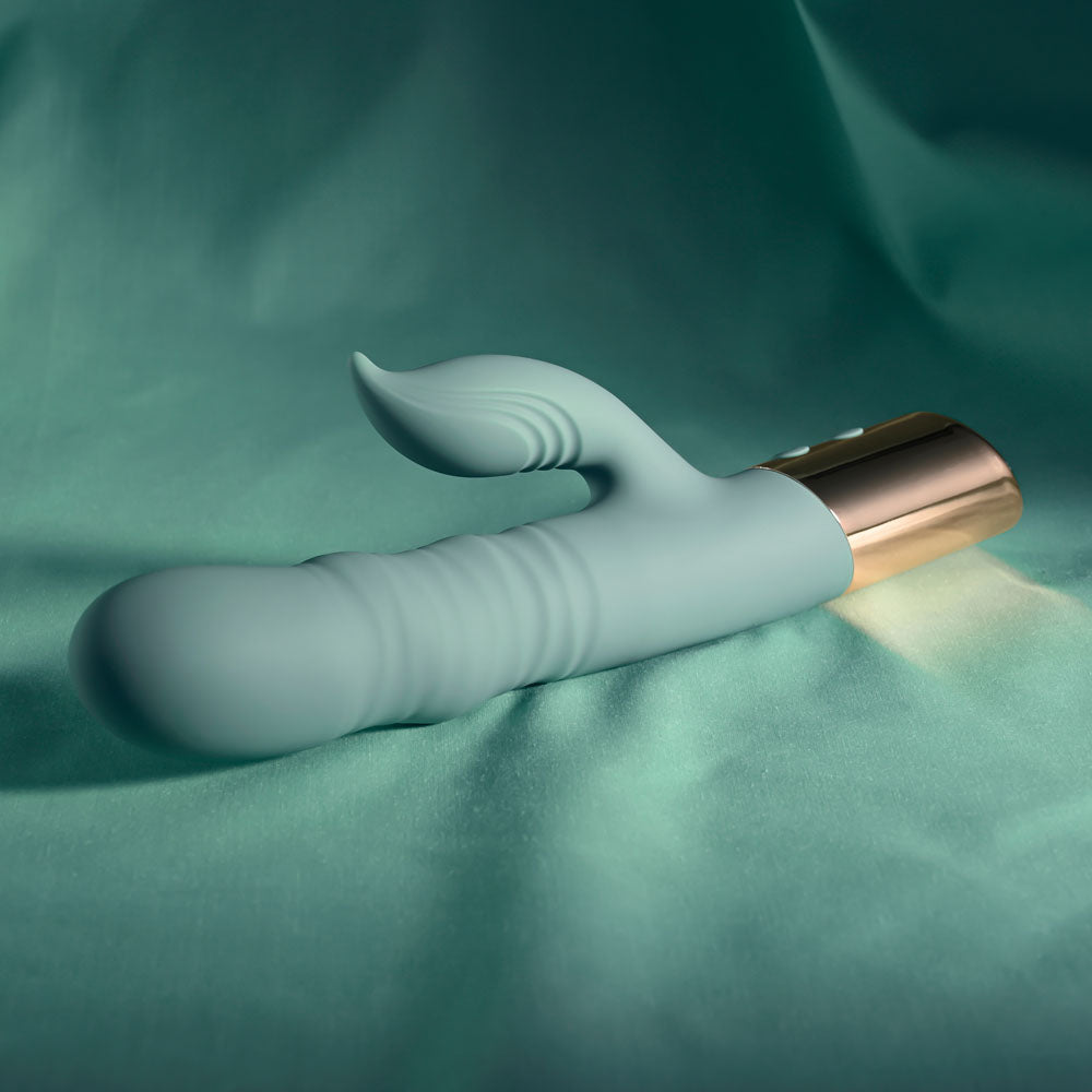 Evolved The Shimmy Green Usb Rechargeable Thrusting Rabbit Vibrator