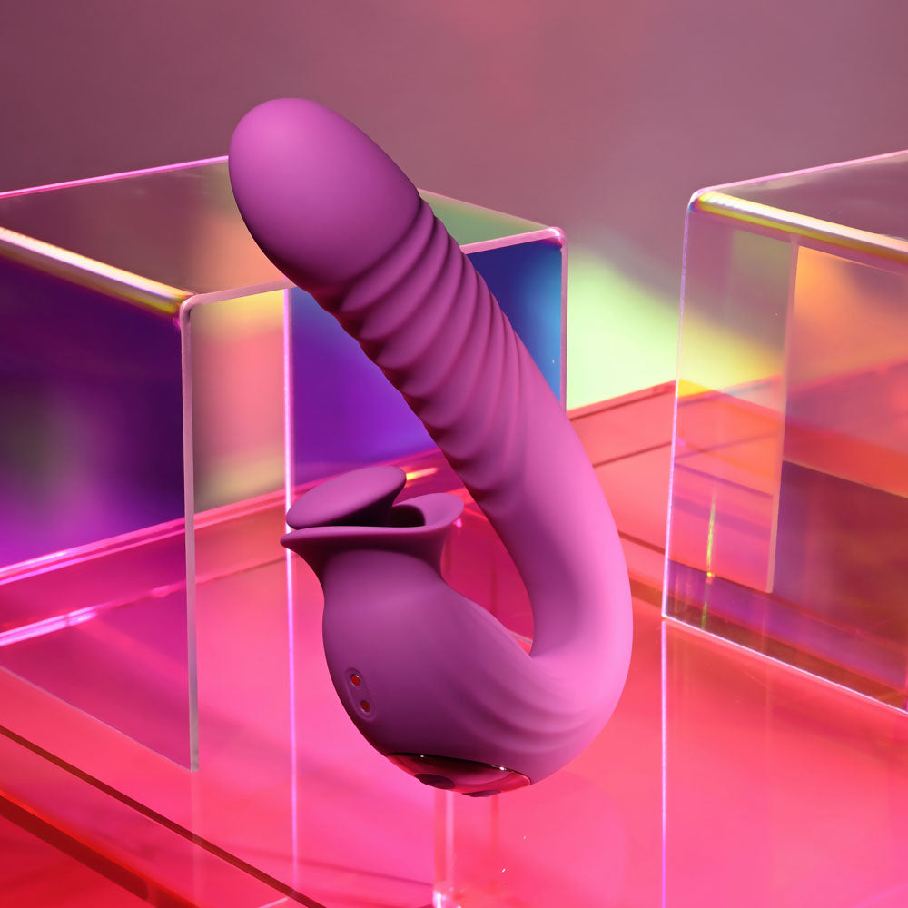 Evolved Deep Ecstasy Purple 16.5 Cm Usb Rechargeable Thrusting And Tapping Vibrator